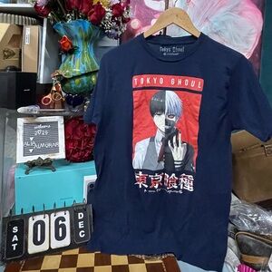 Tokyo ghoul Adult New T-Shirt - Ghoul Split Face Over Kanji Pic